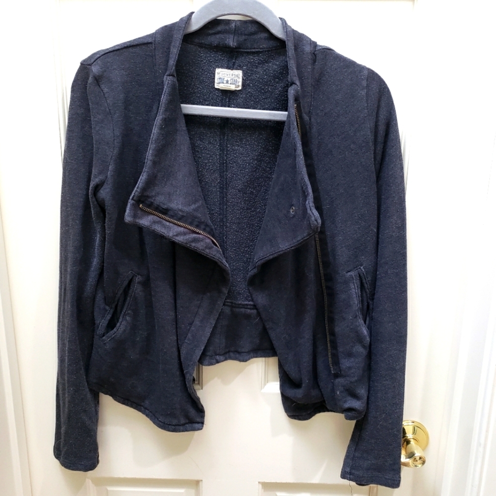 Converse Grey Knit Zip Front Cropped Jacket, Size Small, Gray
